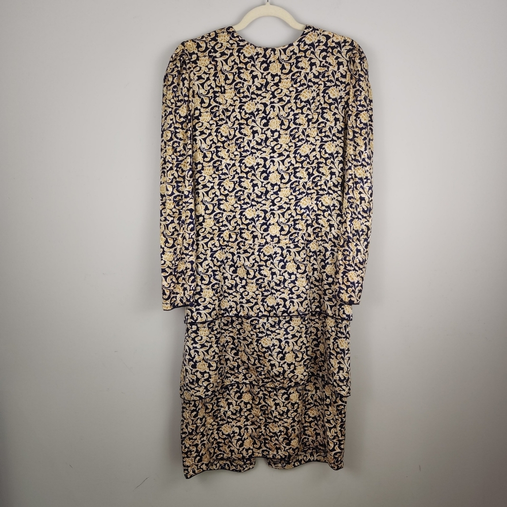 Maggy London Cream and Black Long Sleeve Dress Vintage Silk Size 10
